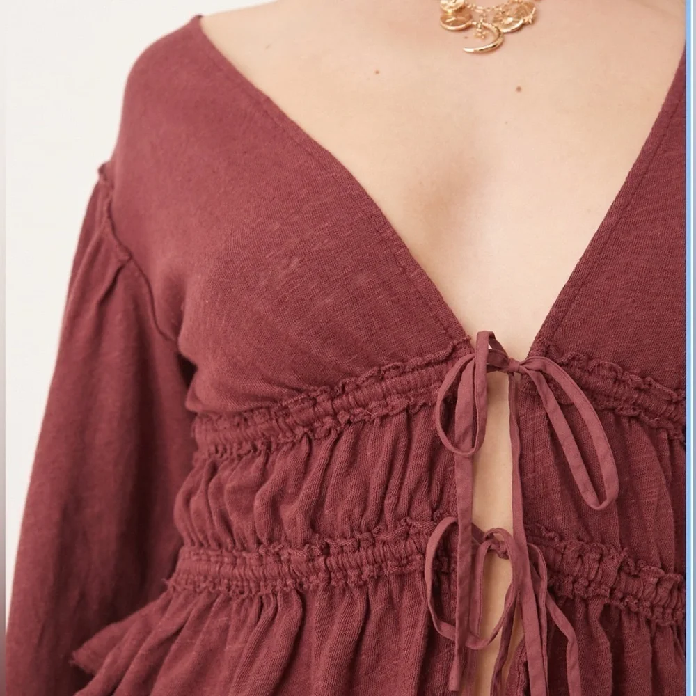 New! Free People Let's Go Tie Front Linen & Cotton Top Size XS - $78 MSRP